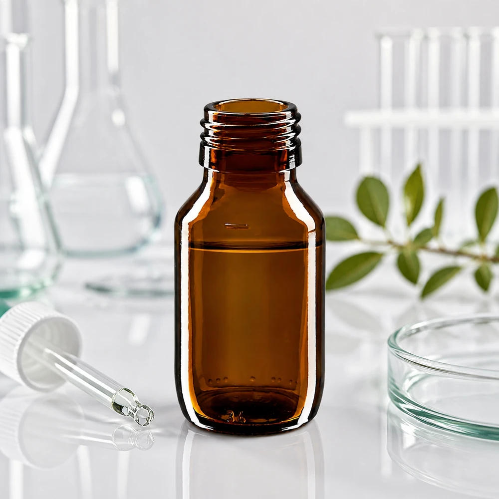Frasco para medicamentos de 50 ml marrón, sin tapón PP28 ApoGlas 50ml Medizinflasche braunglas wiederverwendbar für individuelle Dosierung PP28 Thread