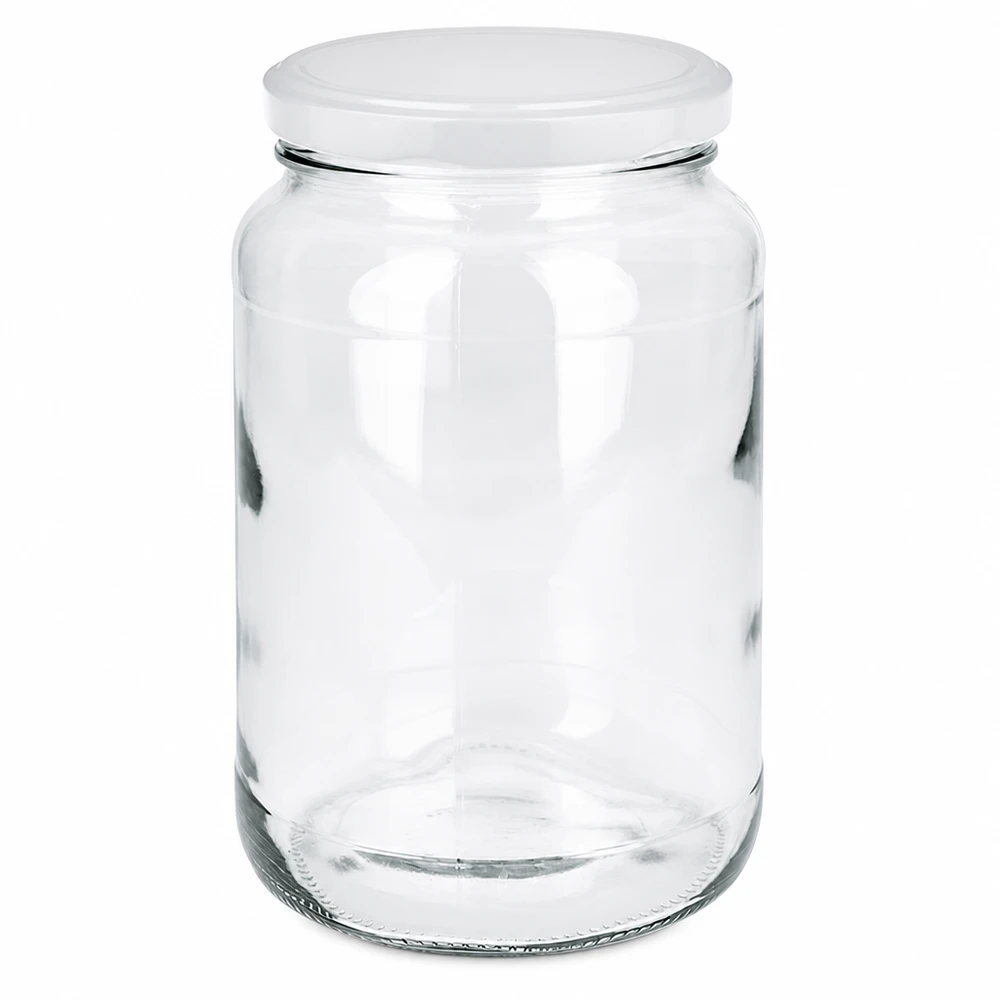 Tarro redondo 1700ml con tapa BasicSeal blanco UNiTWIST Tarro redondo de 1700 ml con tapa blanca BasicSeal Tarro de conservas certificado por la ONU Tarro de conservas transparente vacío