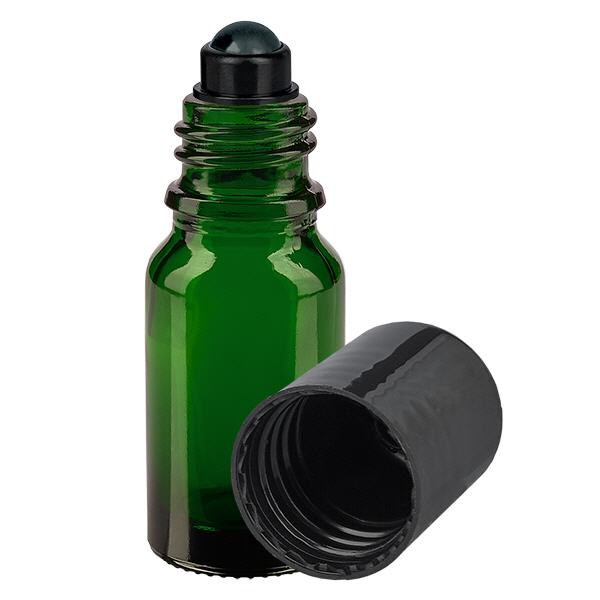 Botella de farmacia verde 10ml tapón roll-on negro Botella de farmacia verde 10ml tapón roll-on negro