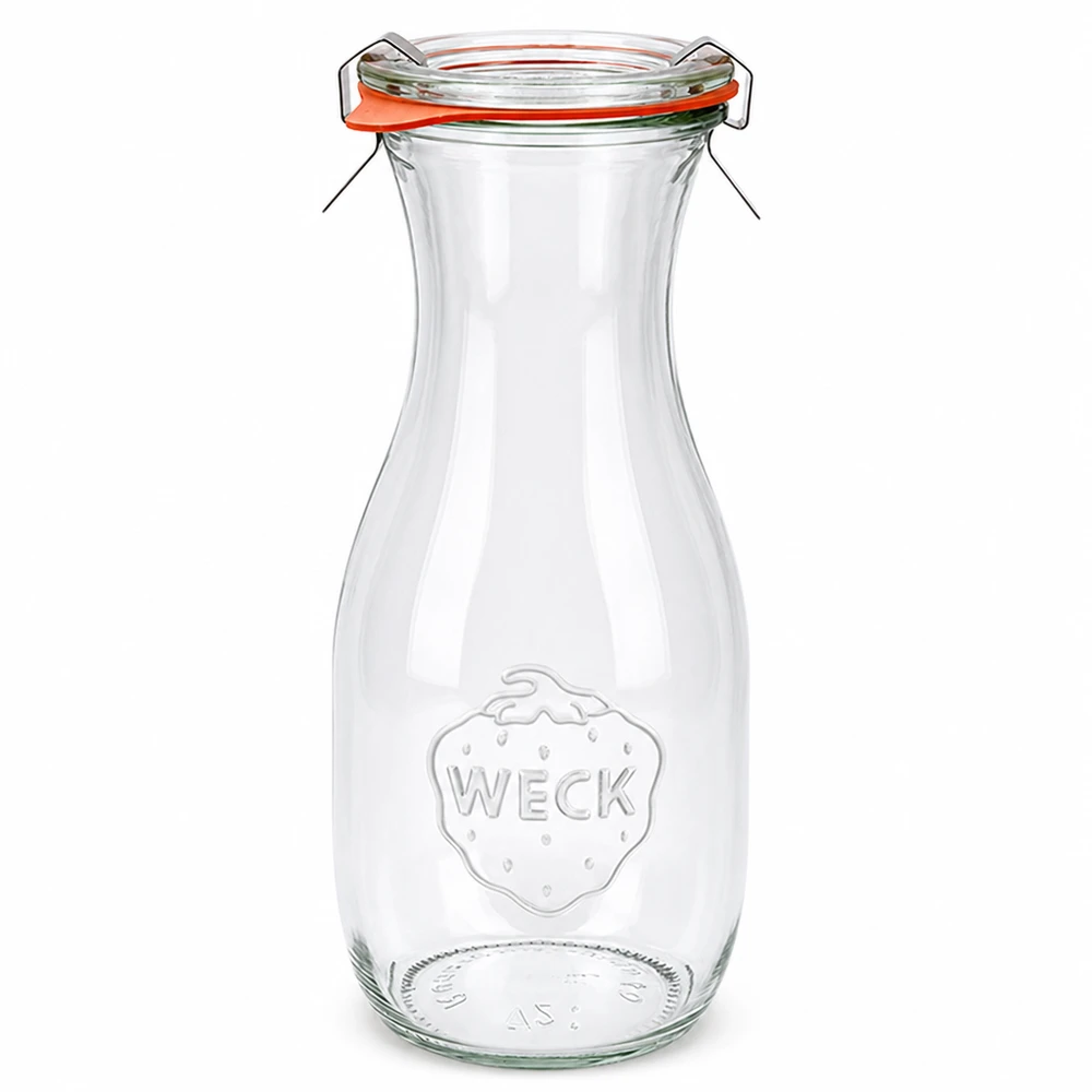 Botella para zumo de 530 ml, juego completo WECK RR60 Botella de zumo WECK de 530 ml con tapa de cristal y anillo de goma RR60 tarro conservador para zumos y bebidas