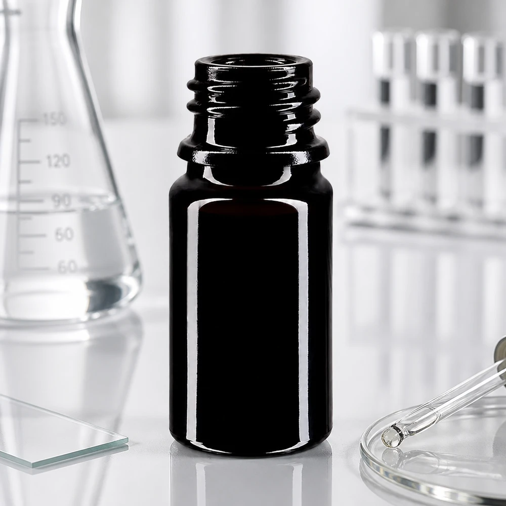 Elegante frasco gotero negro Orion de 5 ml de vidrio violeta de Mirón para uso profesional