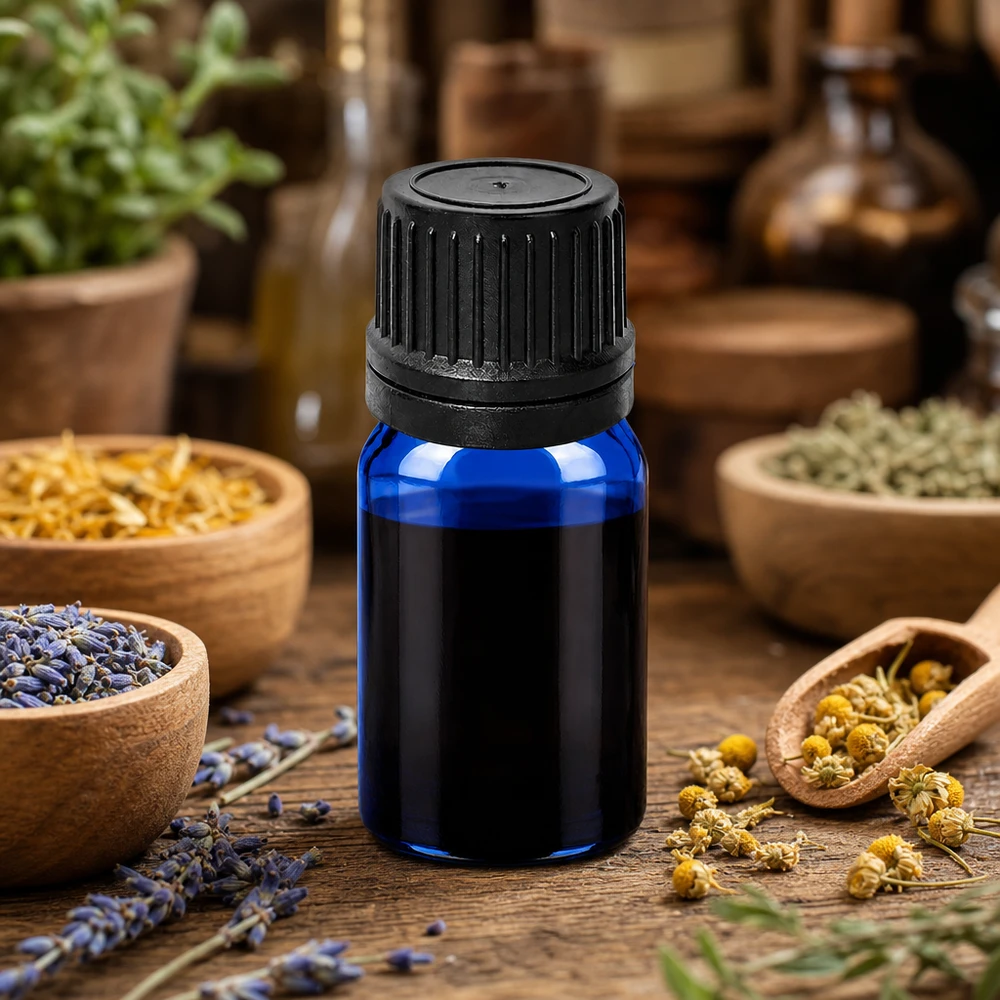 Frasco cuentagotas de 5 ml de alta calidad fabricado en vidrio azul con protección UV para aceites esenciales y tinturas