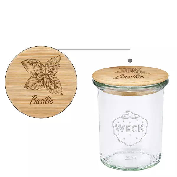 Couvercle en bois "Basilic" avec verre WECK 160ml