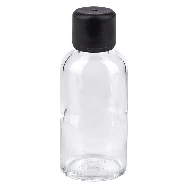 Frasco de 30 ml con tapón de rosca de 6 mm negro estándar ClearLine UT18/30 Frasco de 30 ml con tapón de rosca de 6 mm negro estándar ClearLine UT18/30