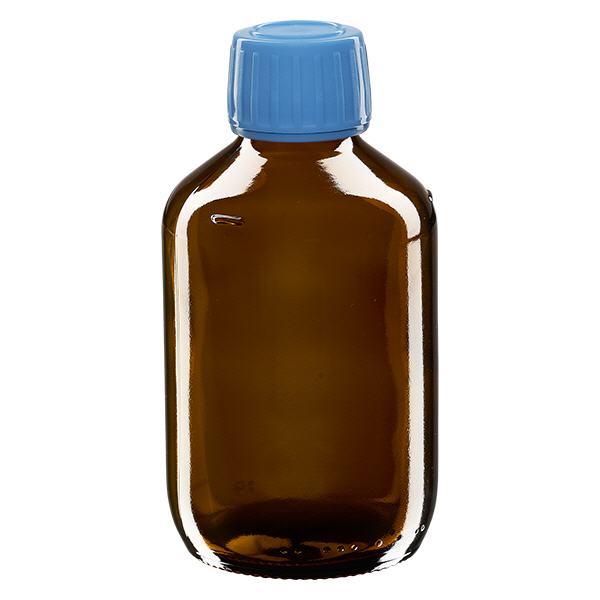 Frasco medicamento 200ml marrón, tapón azul con precinto ApoGlas Frasco medicamento 200ml marrón, tapón azul con precinto ApoGlas