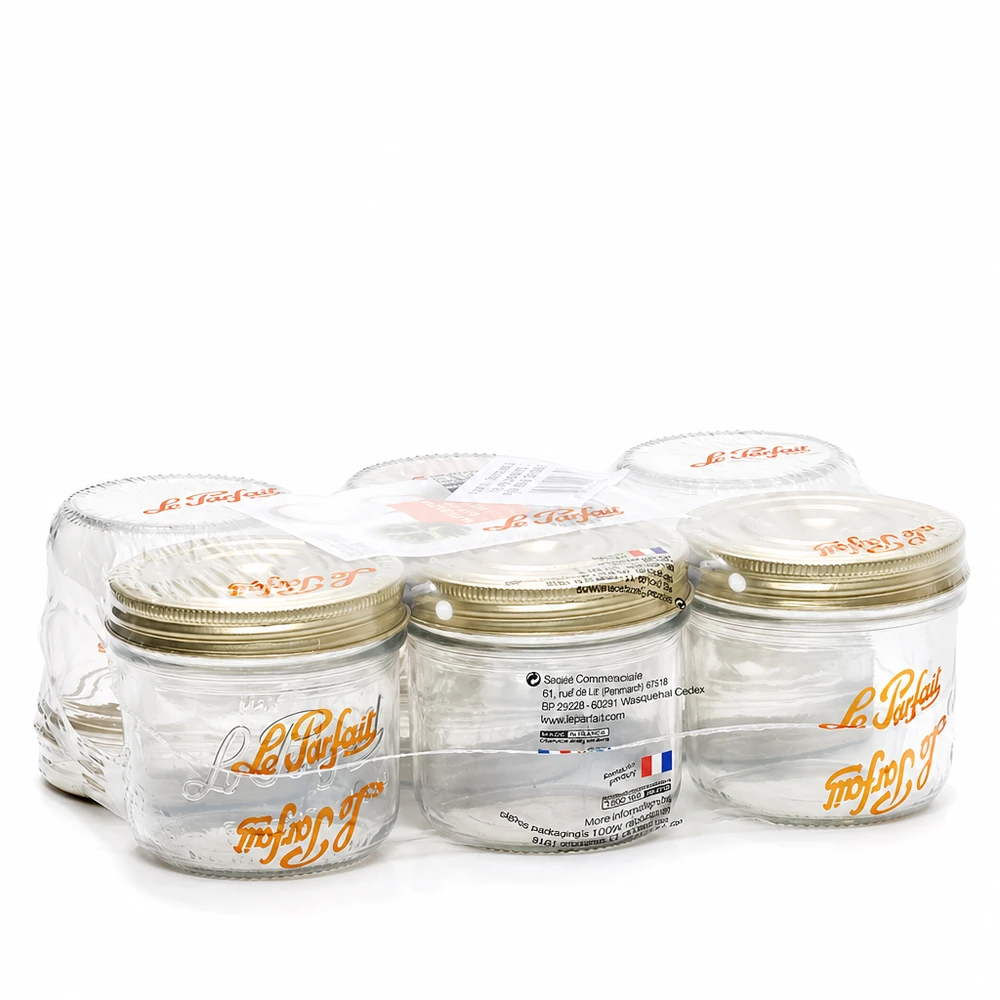 Lote de seis vasos Familia Wiss de 539 ml con tapa de rosca Le Parfait de 2 piezas en envase de plástico