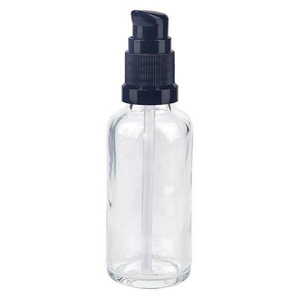 Botella de farmacia transparente de 30 ml con tapón negro estándar Botella de farmacia transparente de 30 ml con tapón negro estándar