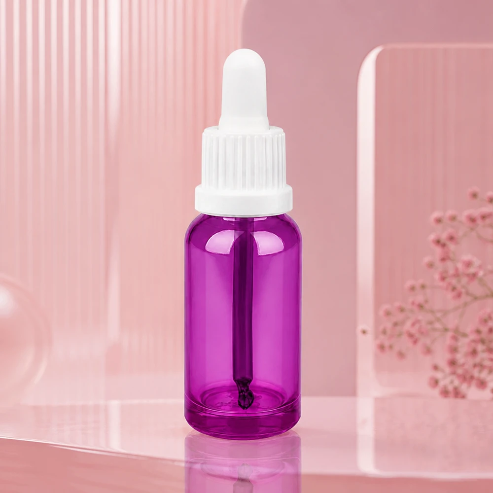 Frasco de pipeta de vidrio de 20 ml de alta calidad en color violeta para una aplicación precisa
