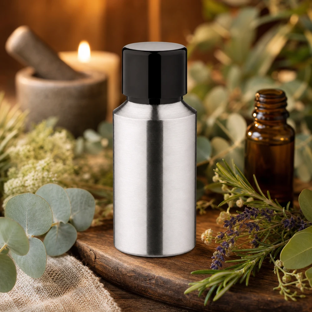Frasco de aluminio plateado pulido de 30 ml para aceites esenciales y aplicaciones de aromaterapia