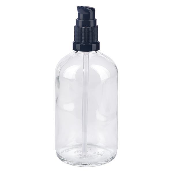 Botella de farmacia transparente 100ml tapón de bomba negro estándar Botella de farmacia transparente 100ml tapón de bomba negro estándar