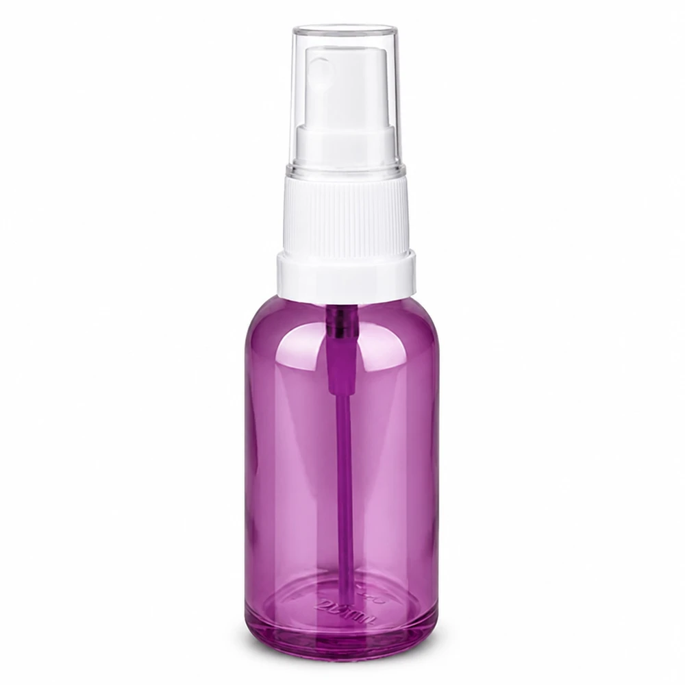 Frasco cuentagotas de 30 ml blanco/transparente Standard PurpleLine UT18/30 Frasco pulverizador 30 ml púrpura transparente con pulverizador de bomba blanco para cosméticos y productos de cuidado