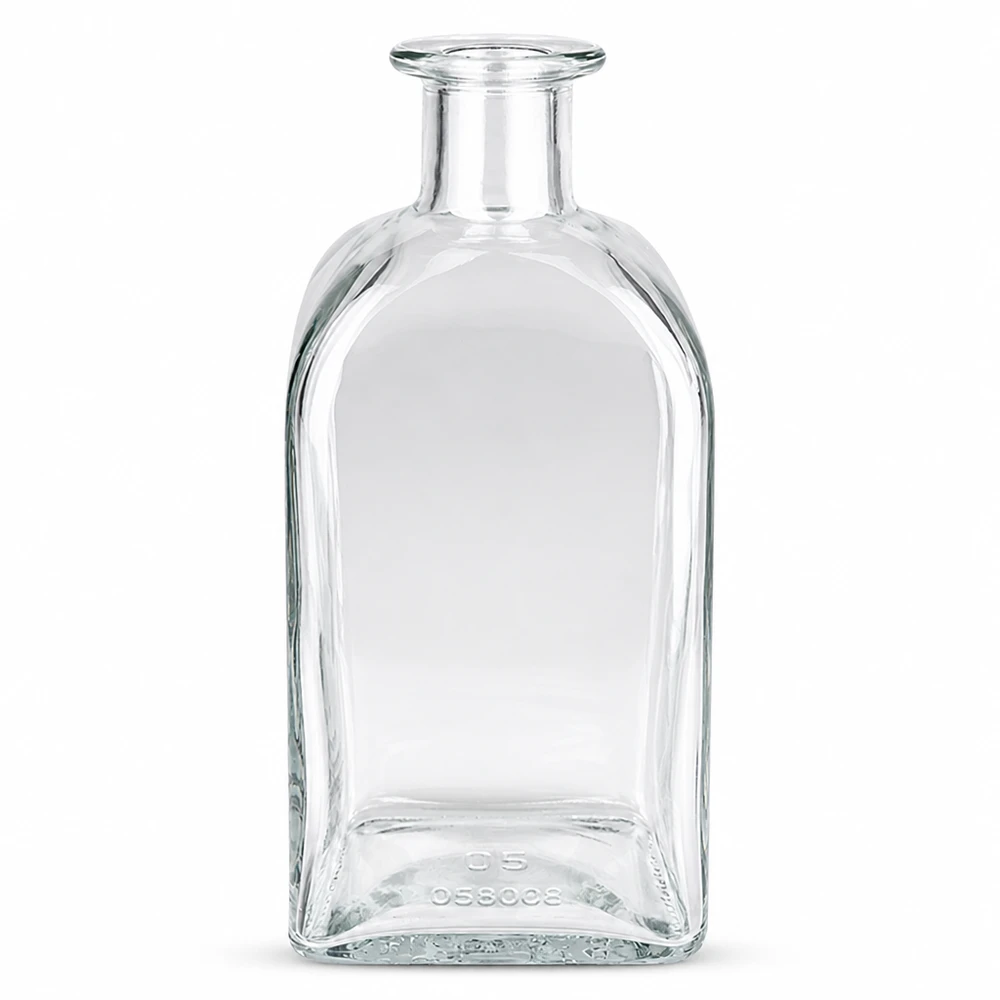 Botella de vidrio de 500 ml Julia sin tapón UNiTWIST rectangular transparente con cuello corto para licores y aceites