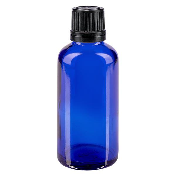 Botella de farmacia azul 50ml tapón cuentagotas anillo vertedor 1mm negro cierre inviolable Botella de farmacia azul 50ml tapón cuentagotas anillo vertedor 1mm negro cierre inviolable