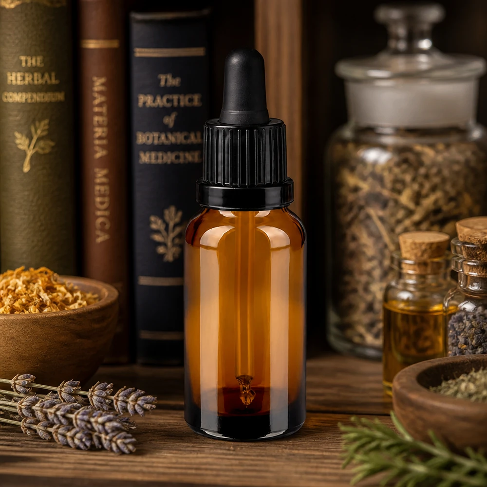 Frasco pipeta compacto de 20 ml con tapón cuentagotas negro para una aplicación precisa de los aceites esenciales