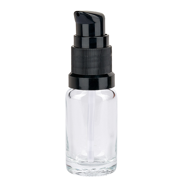 Frasco bomba 10ml negro tapón estándar ClearLine UT18/10 Frasco de cristal de 10 ml con dosificador negro ClearLine UT18/10 para cosméticos y sérums