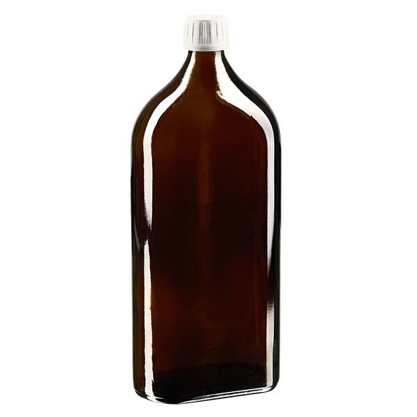 Tapón de rosca marrón Meplat de 1000 ml con disco EPE con precinto de seguridad blanco