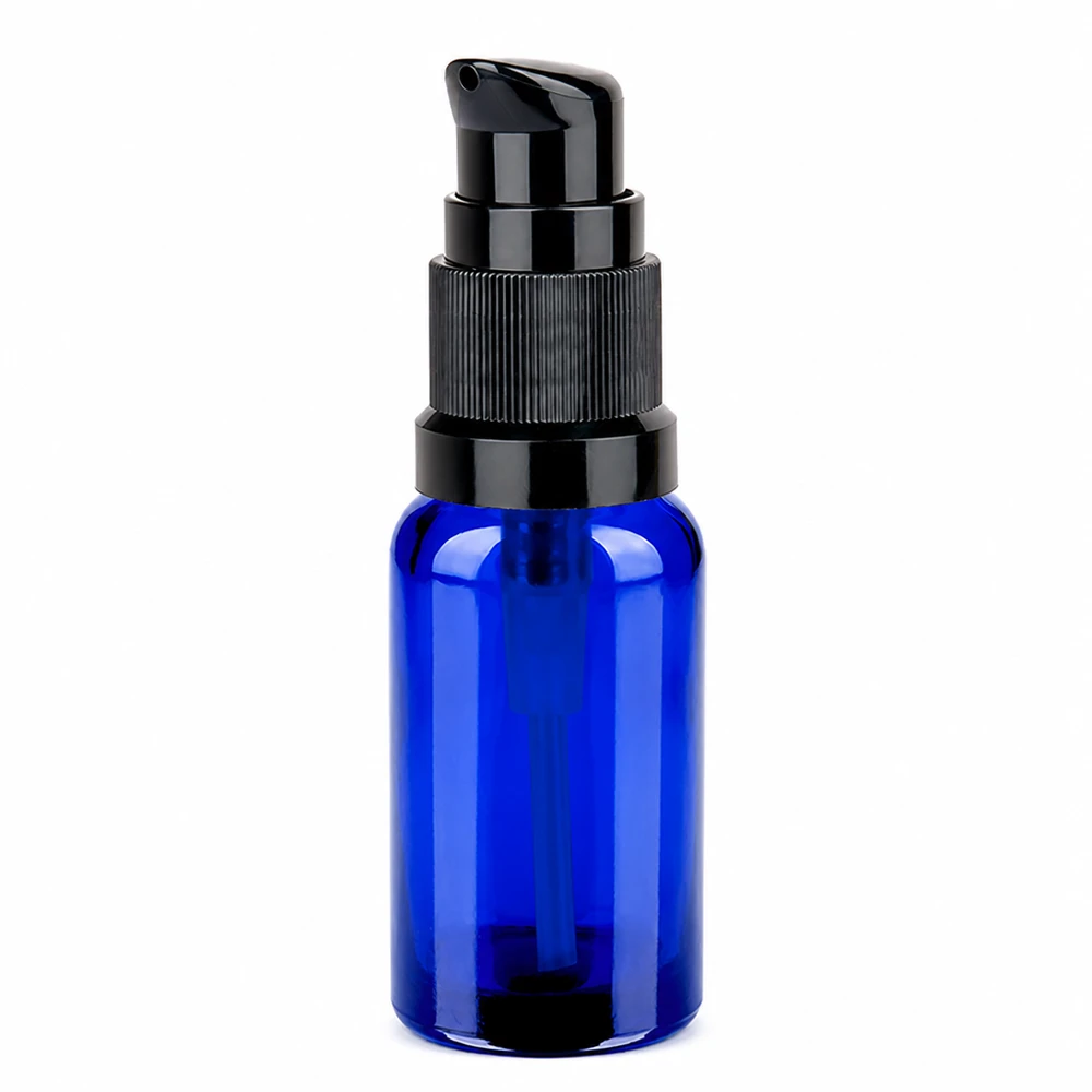 Frasco bomba 20ml negro STD BlueLine UT18/20 - vidrio azul con dosificador bomba negro