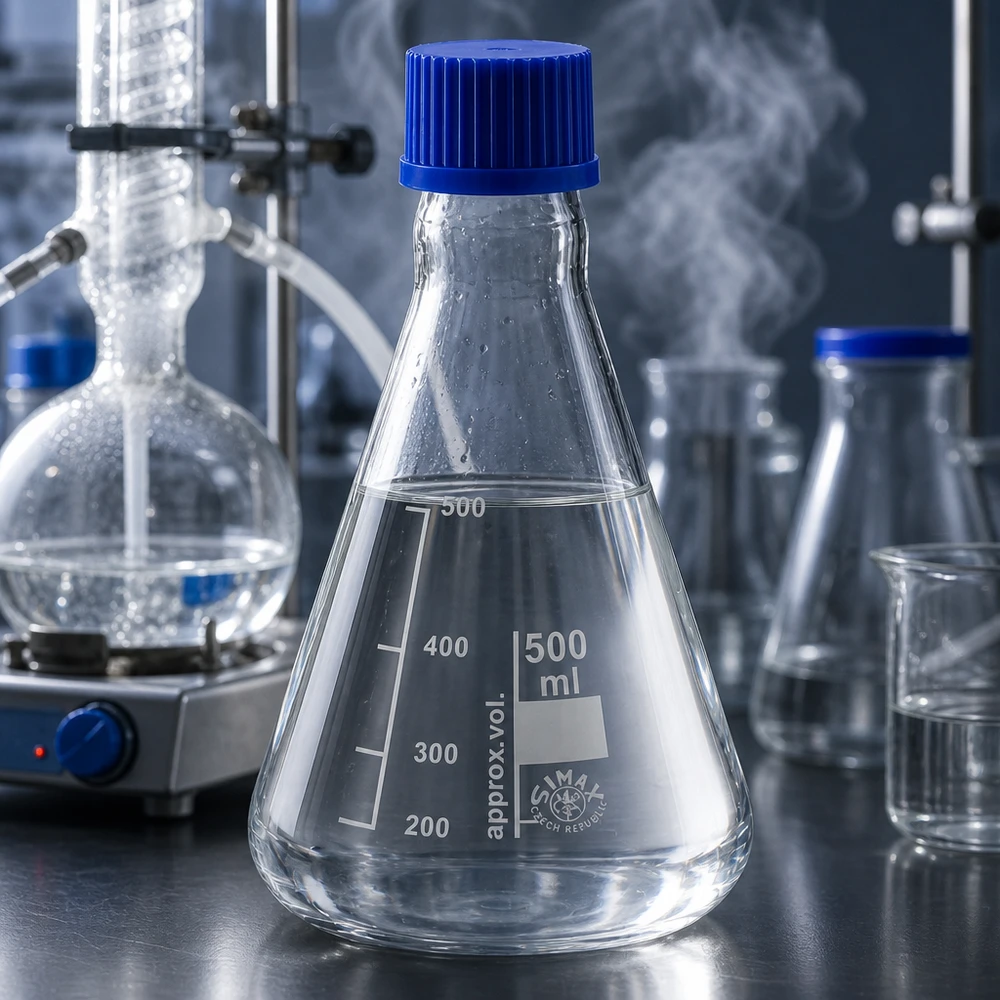 Matraz Erlenmeyer 500ml con tapón de rosca Matraz Erlenmeyer de 500 ml con escala de volumen precisa y tapón de rosca azul para mediciones exactas