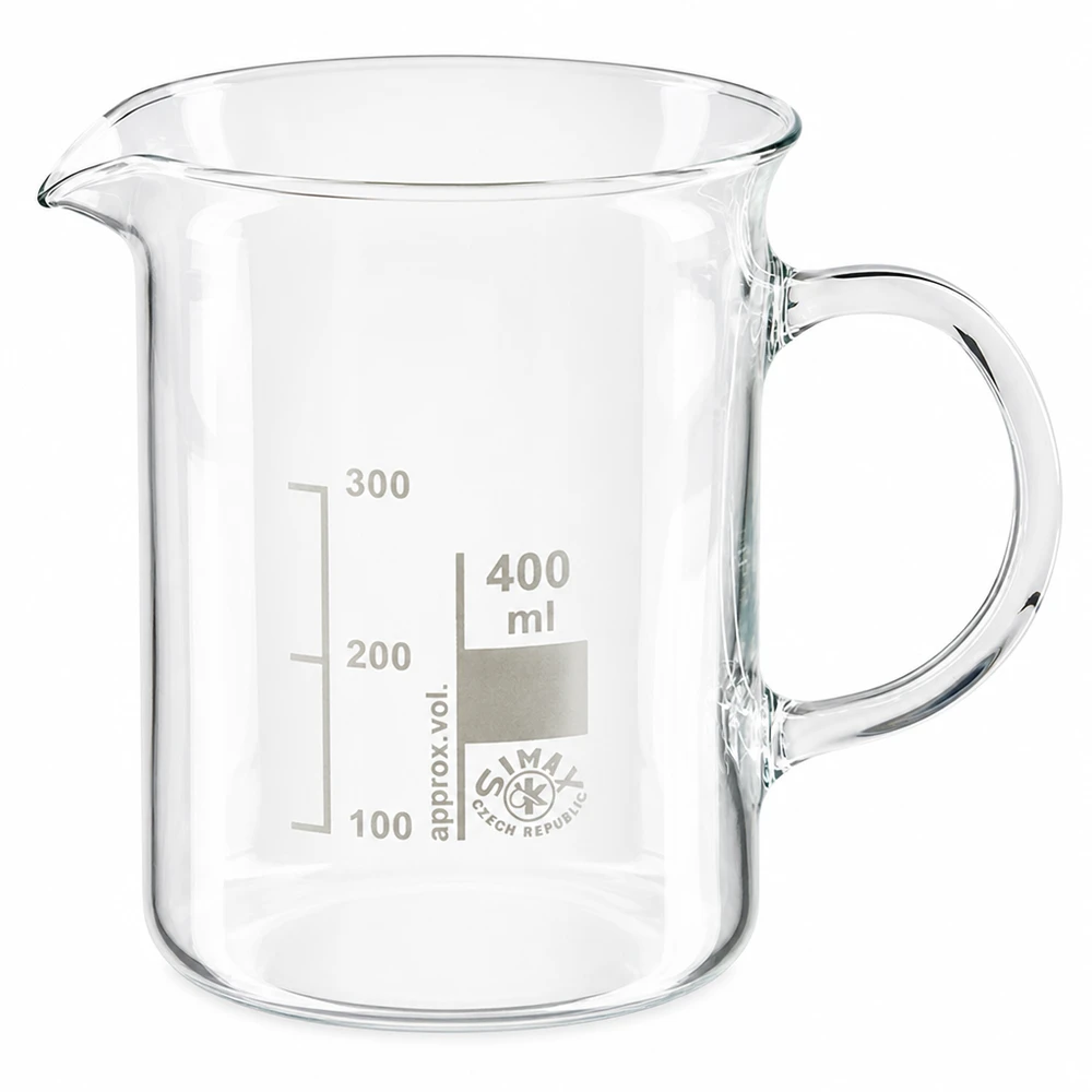 Vaso de precipitados de 400 ml de vidrio borosilicato, con asa y escala de mililitros hasta 300 ml