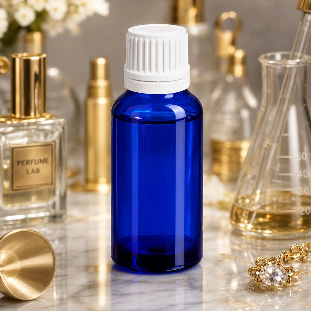 Frasco cuentagotas compacto de 20 ml en elegante azul con rosca UT18/20 a prueba de niños