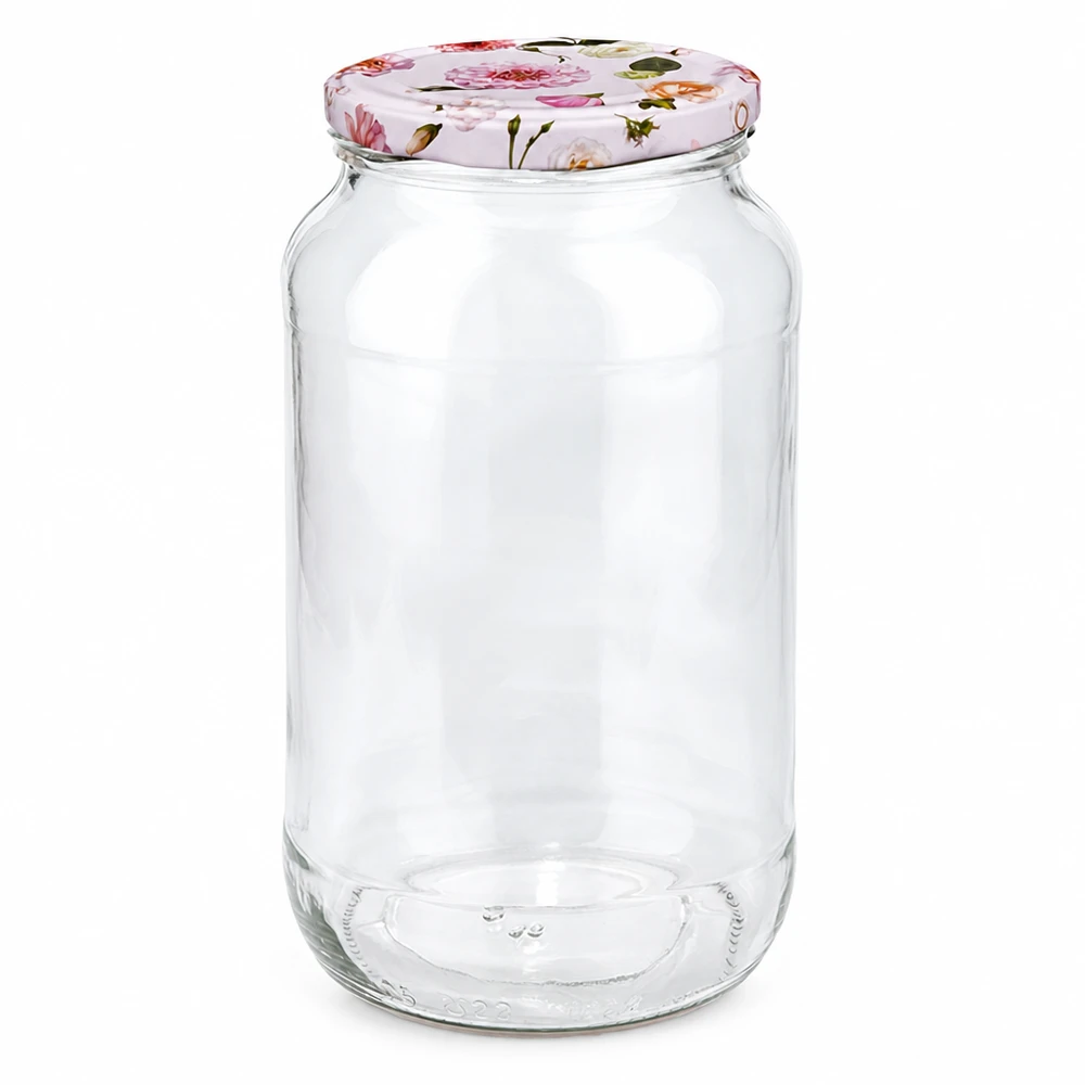 1062ml tarro redondo + tapa BasicSeal flor rosa UNiTWIST Tarro redondo de 1062 ml con tapa de flor rosa Cierre BasicSeal Tarro de conservas Tarro para conservas