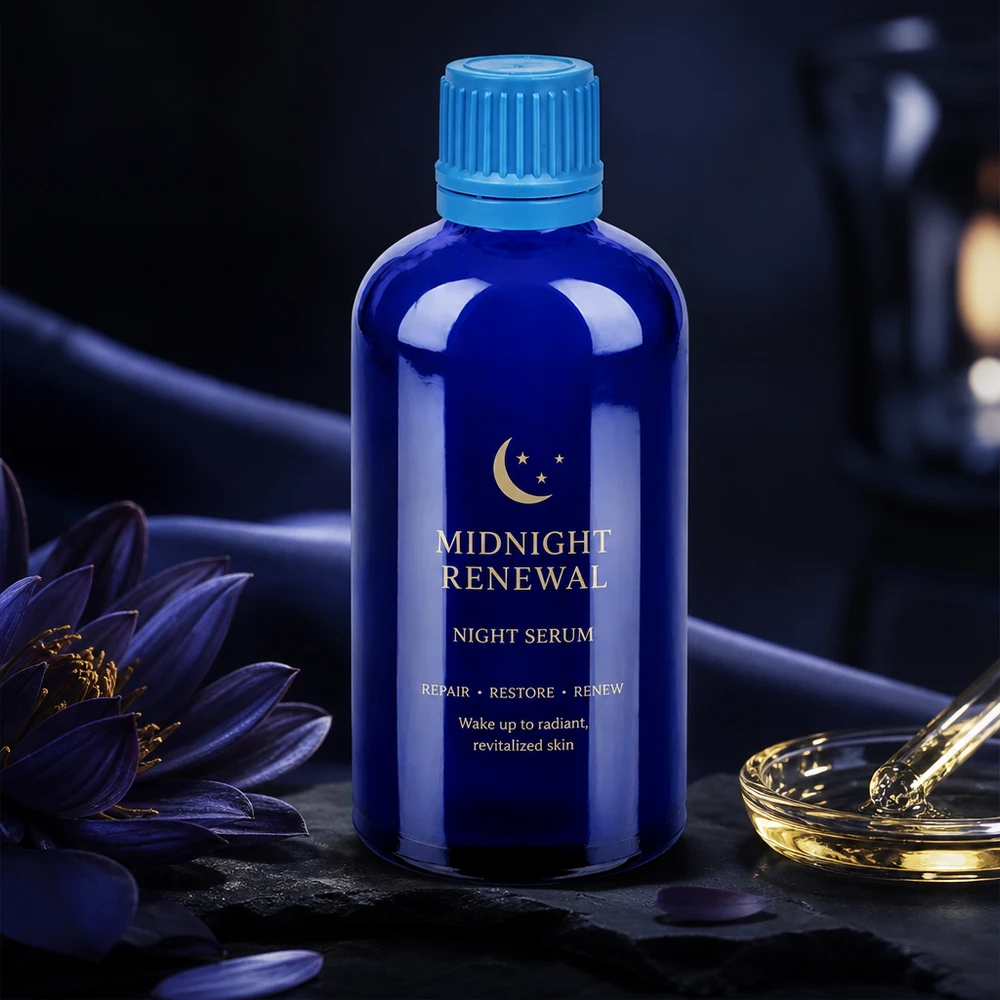 Frasco profesional de cristal azul de 100 ml con tapón SV para sueros y aceites de alta calidad