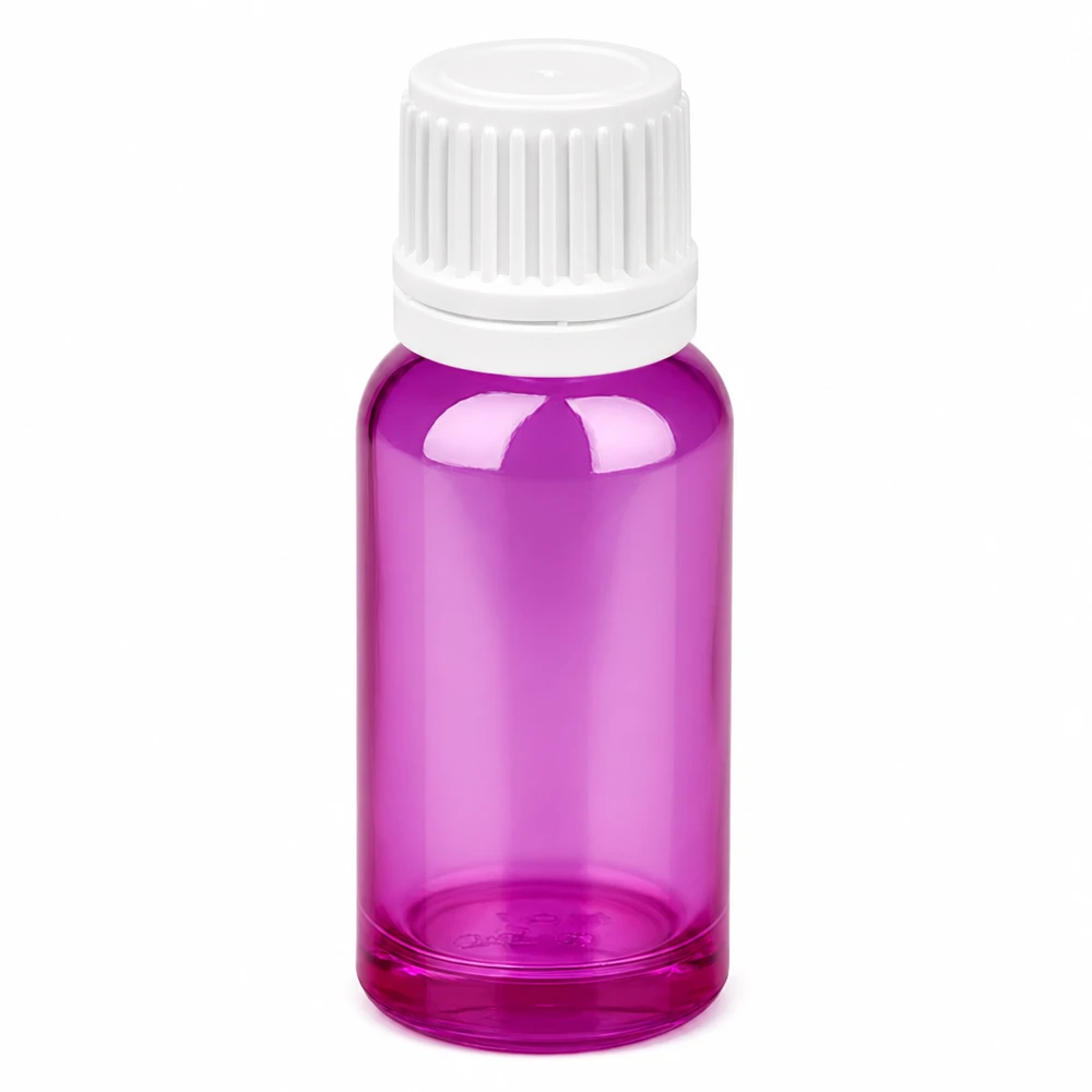 20ml botella 11mm tapón de rosca blanco Originalidad tapón de rosca PurpleLine UT18/20 Frasco de vidrio de 20 ml en violeta con tapón de rosca blanco para aceites esenciales y cosméticos
