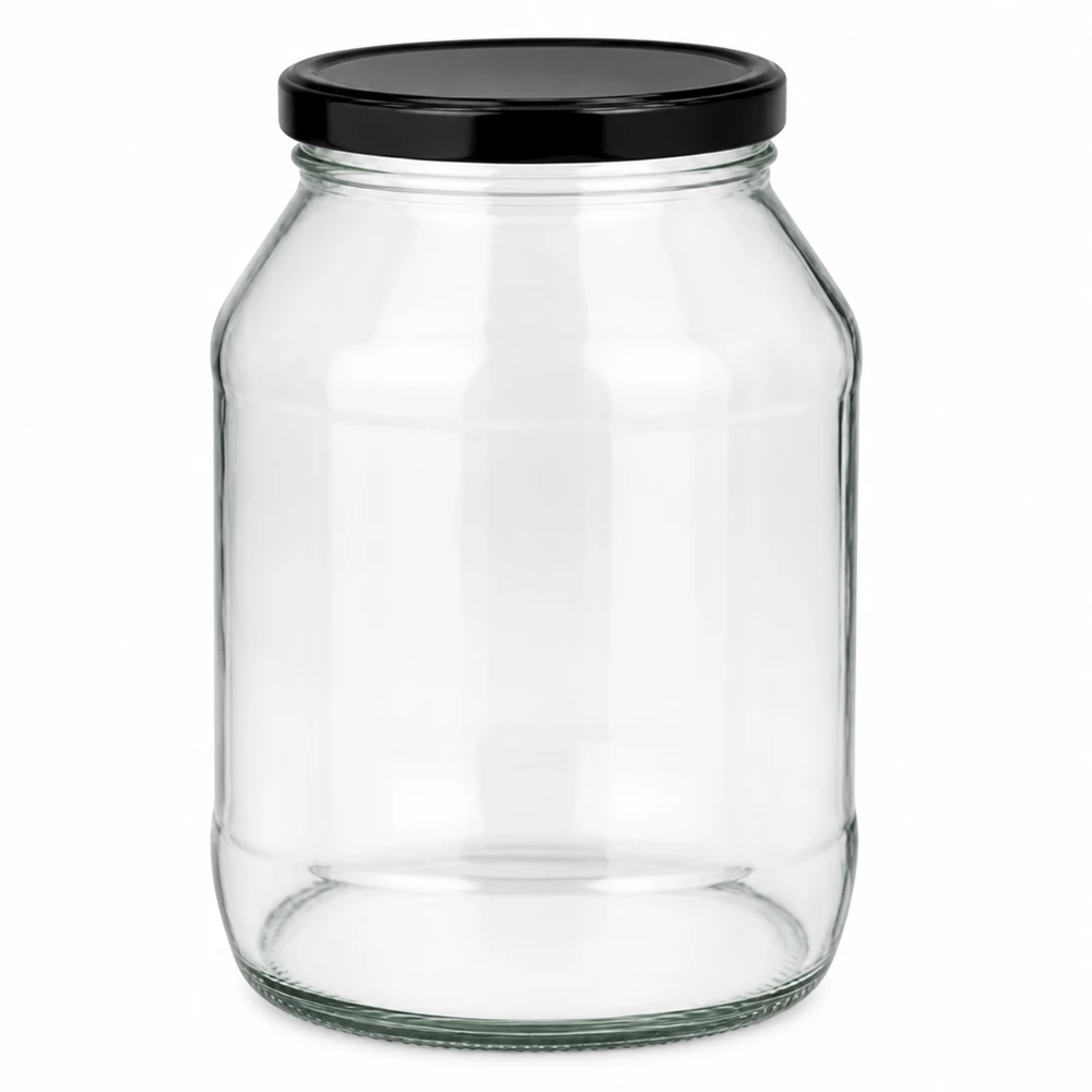 Tarro redondo de 2650 ml con tapa BasicSeal negra UNiTWIST 2650ml Rundglas mit schwarzem BasicSeal Deckel - Großes Vorratsglas für Küche und Haushalt von Glas-Fabrik.de