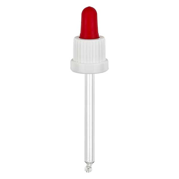 Pipeta cuentagotas de vidrio blanco/rojo 18mm PL78 cierre inviolable