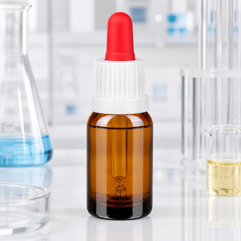 Frasco pipeta de 10 ml de vidrio ámbar de alta calidad con protección UV y sistema de dosificación precisa
