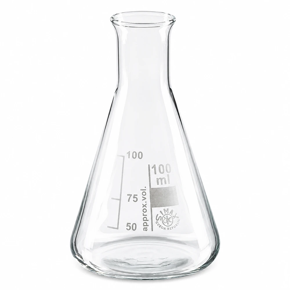 Matraz Erlenmeyer 100ml cuello estrecho Matraz Erlenmeyer de 100 ml y cuello estrecho de vidrio de borosilicato transparente para aplicaciones de laboratorio