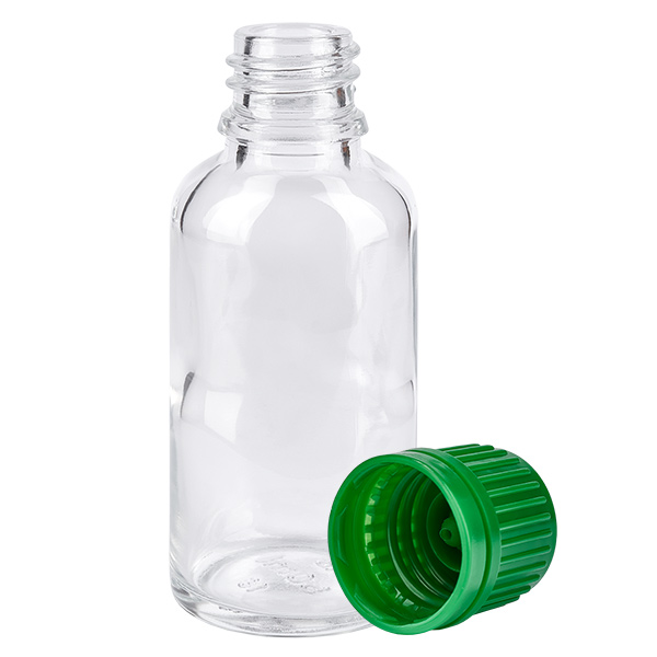 Botella de 30 ml con tapón de rosca de 11 mm verde ClearLine UT18/30 Botella de 30 ml con tapón de rosca de 11 mm verde ClearLine UT18/30