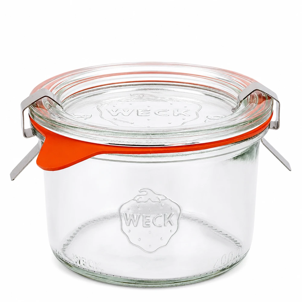 Vasos de 200ml completos WECK RR80 WECK mason jar 200ml RR80 con tapa de cristal y anillo de goma naranja Tarro para conservas completo