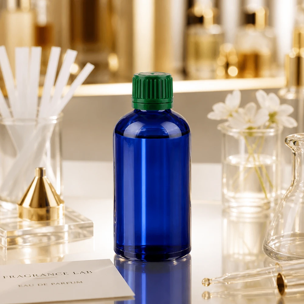 Botella 100ml 11mm tapón rosca verde precinto BlueLine UT18/100 Frasco preciso de 100 ml con tapón de rosca de 11 mm en combinación azul-verde para uso en laboratorio