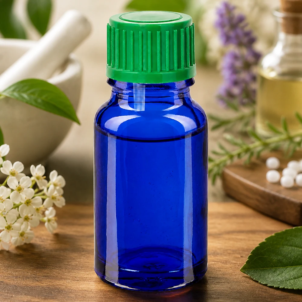 Frasco cuentagotas de 10 ml con tapón estándar verde de 0,8 mm BlueLine UT18/10 Frasco cuentagotas compacto de 10 ml de vidrio azul con tapón verde para porciones pequeñas