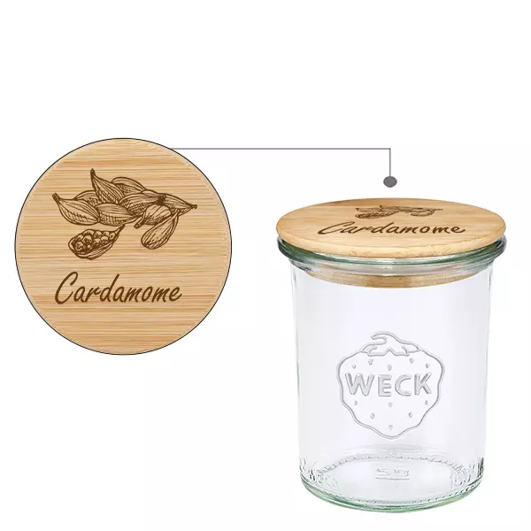 Couvercle en bois "Cardamome" avec verre WECK 160ml