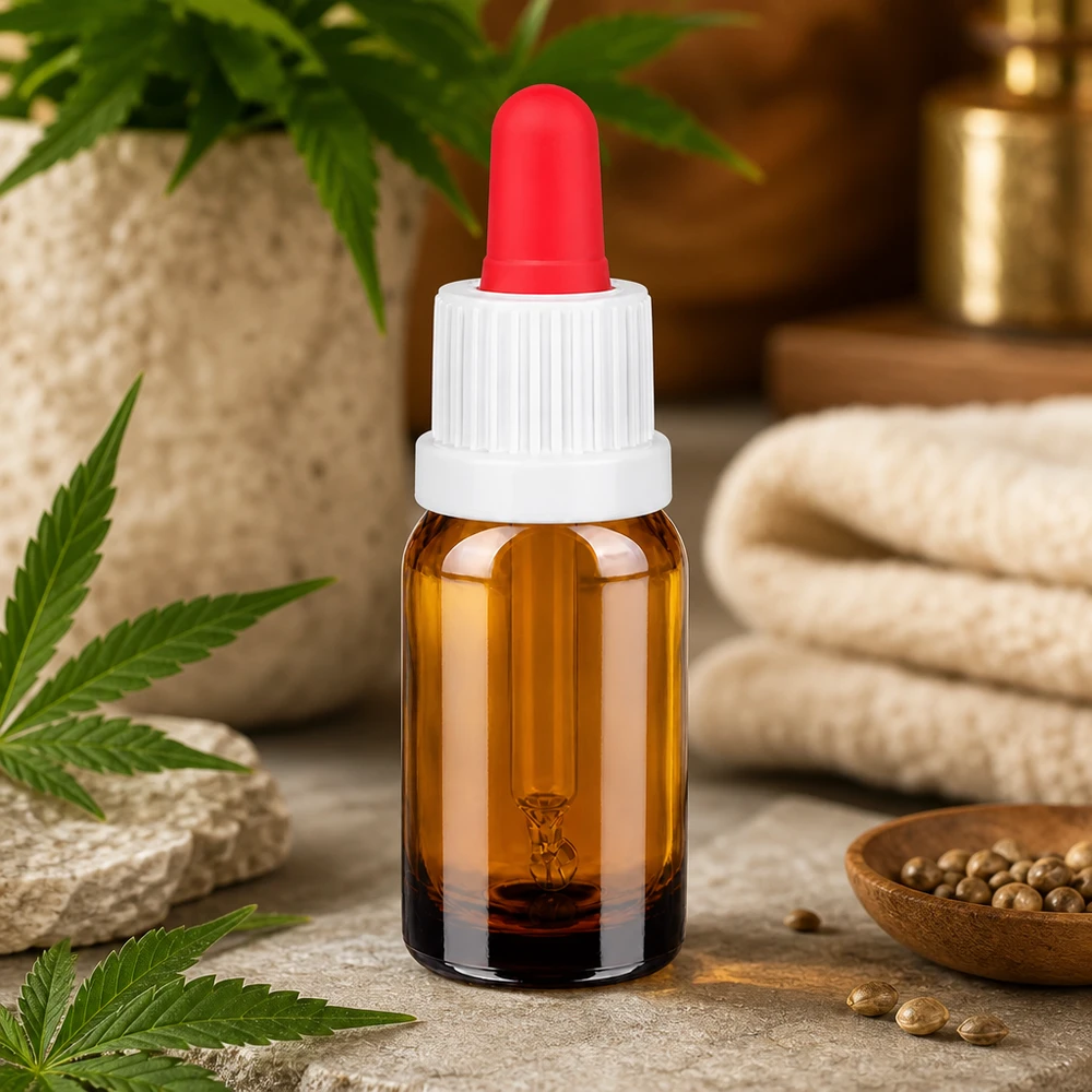 Frasco pipeta 10ml blanco/rojo cierre inviolable BrownLine UT18/10 Frasco pipeta pequeño de 10 ml en marrón con cabezal de silicona rojo para dosificar cosméticos gota a gota