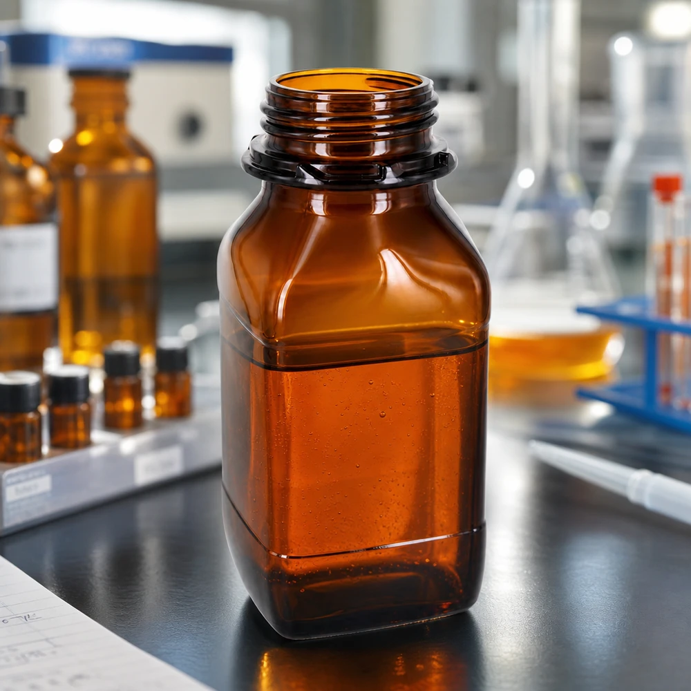 Frasco graduado para productos químicos de 500 ml con escala de vidrio ámbar resistente a la luz para una dosificación precisa