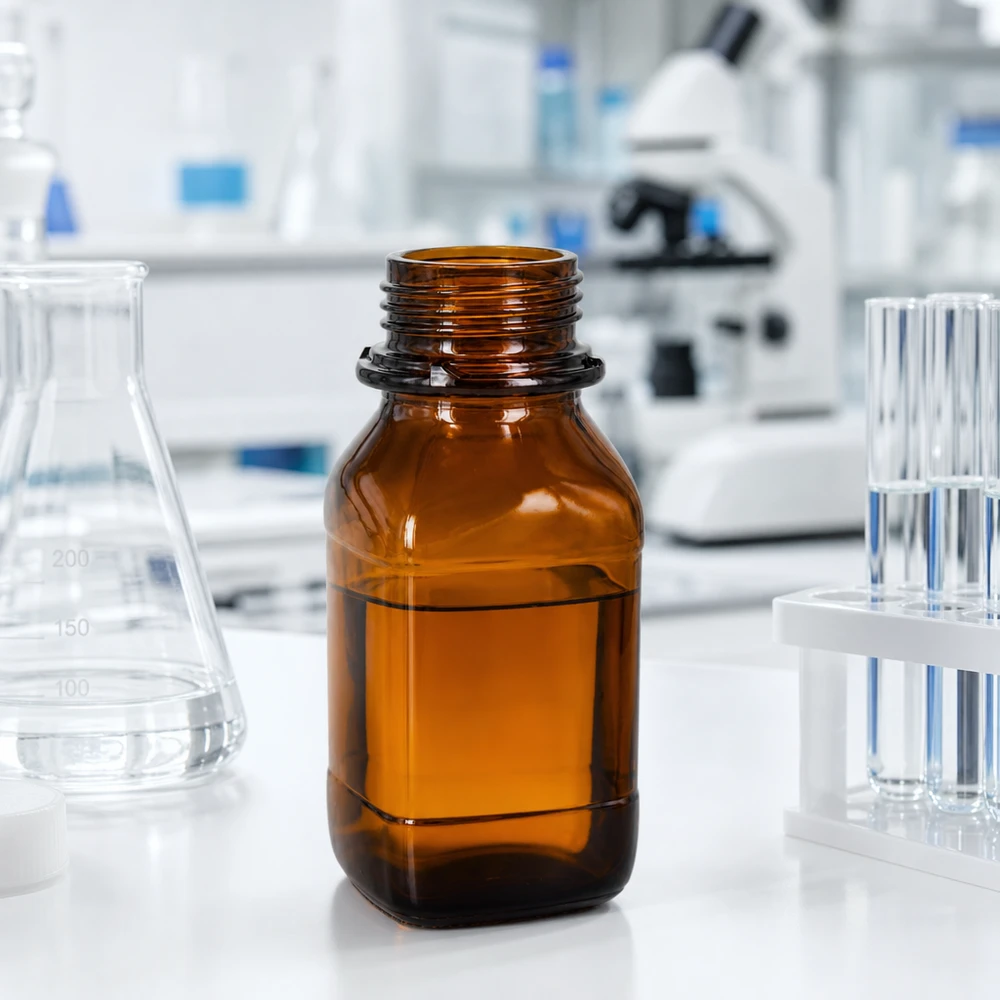 Frasco químico cuadrado de 250 ml de vidrio ámbar con protección UV para aplicaciones de laboratorio