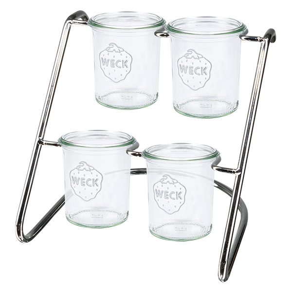 Portavasos Flato4 para 4 vasos WECK Moderno estante para servir con 4 tarros WECK en un marco de metal: almacenamiento práctico y presentación elegante