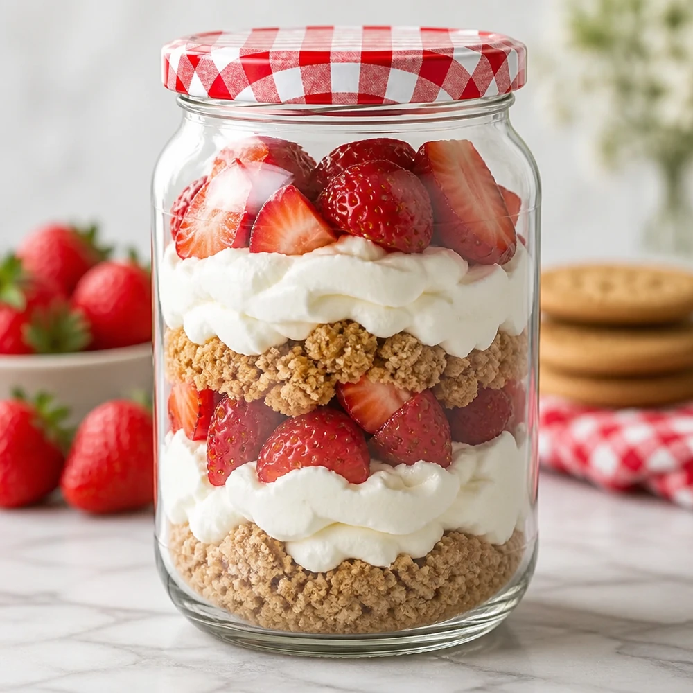 1062ml vaso redondo BasicSeal tapa postre capas postre fresas nata galleta base trifle vaso postre