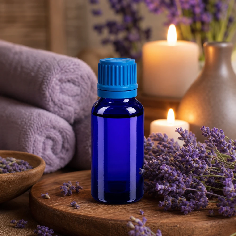 Frasco boticario compacto de 20 ml en azul cobalto con tapón a prueba de niños para aromaterapia