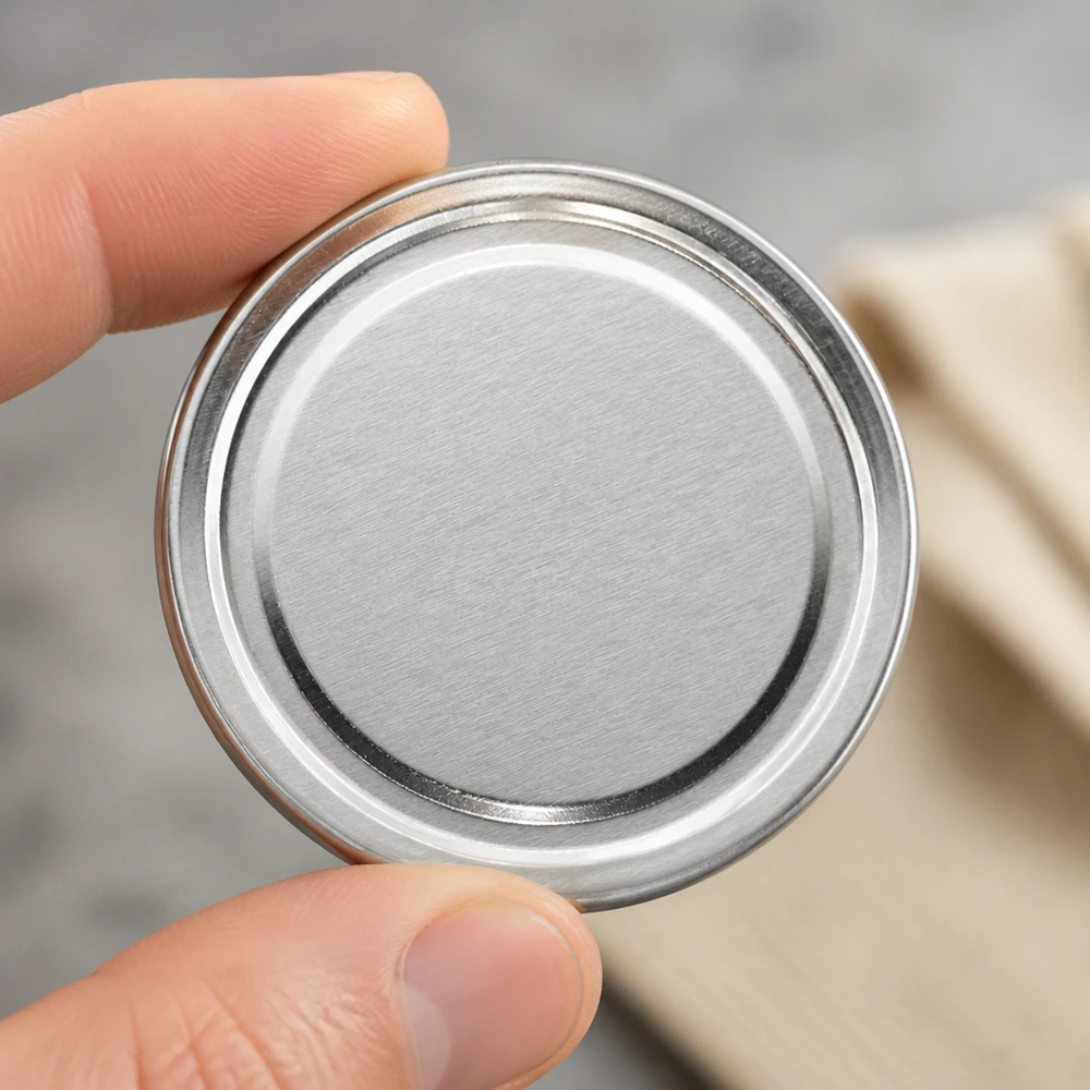 Tapa BasicSeal de 63 mm, color plateado (TO63) UNiTWIST Primer plano de la tapa de rosca de 63 mm, color plata, BasicSeal UNiTWIST, con disco metálico redondo