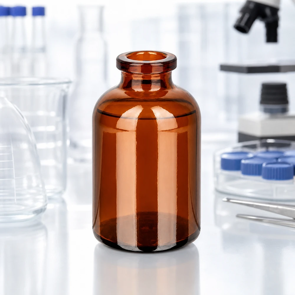 Frasco para inyección de vidrio ámbar 30ml Hochwertige Injektionsflasche 30ml aus braunem Glas mit glattem Zylinderkörper und Rollrand