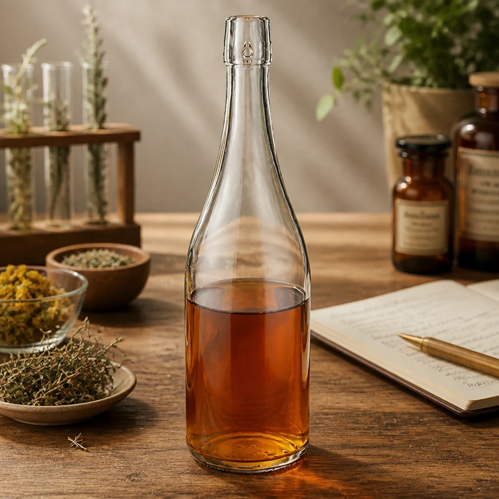 Botella de cristal UNiTWIST de 750 ml llena de té de hierbas ambiente boticario hierbas medicinales secas cuaderno recetario