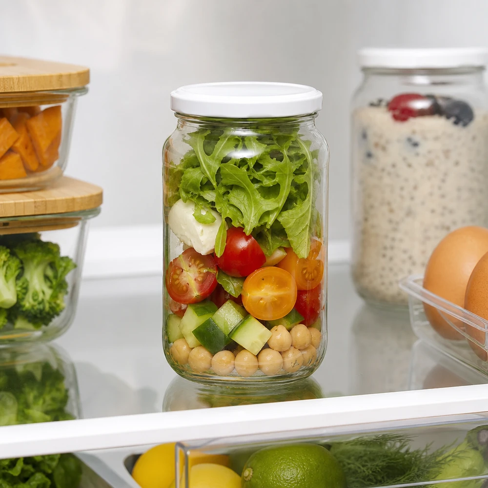 1062ml tarro redondo BasicSeal tapa con ensalada en nevera Meal Prep Contenedor almacenamiento alimentos frescos