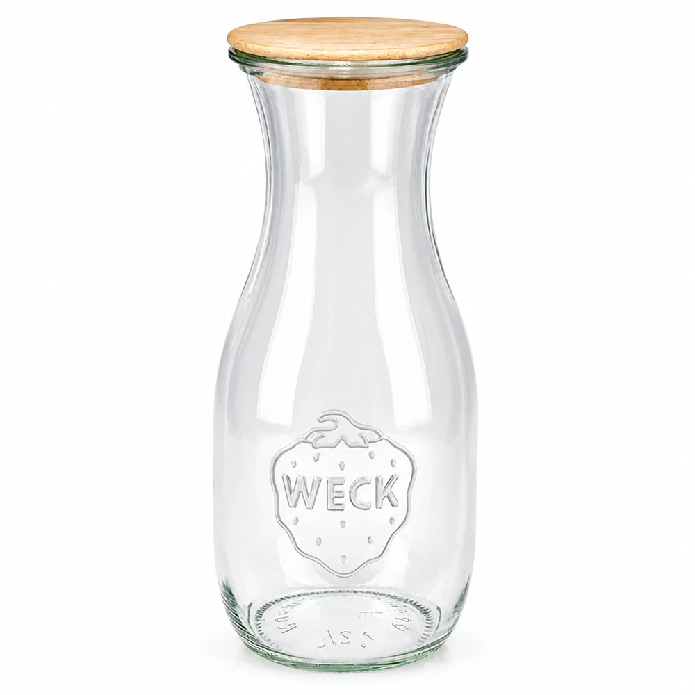 Botella de zumo WECK RR60 de 530ml con tapa de madera WECK botella de zumo 530ml de cristal con tapa de madera RR60 tarro de conserva para zumos y bebidas transparente