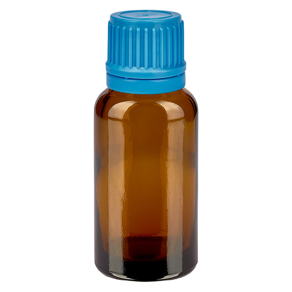 Frasco de 20 ml con tapón de rosca de 11 mm y cierre inviolable azul BrownLine UT18/20 Frasco de 20 ml con tapón de rosca de 11 mm y cierre inviolable azul BrownLine UT18/20