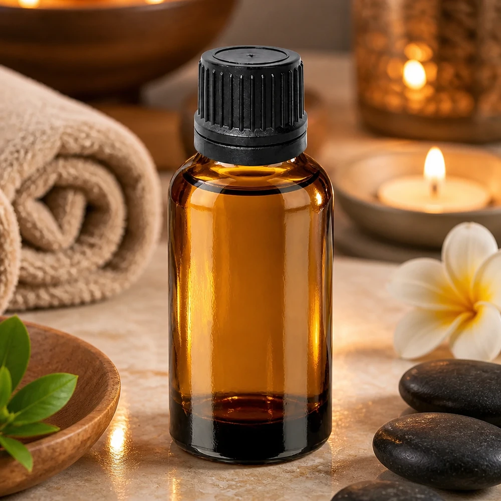 Frasco cuentagotas 30ml 1mm negro cierre inviolable BrownLine UT18/30 Frasco cuentagotas de 30 ml de alta calidad con rosca UT18/30 para aplicaciones profesionales de aromaterapia
