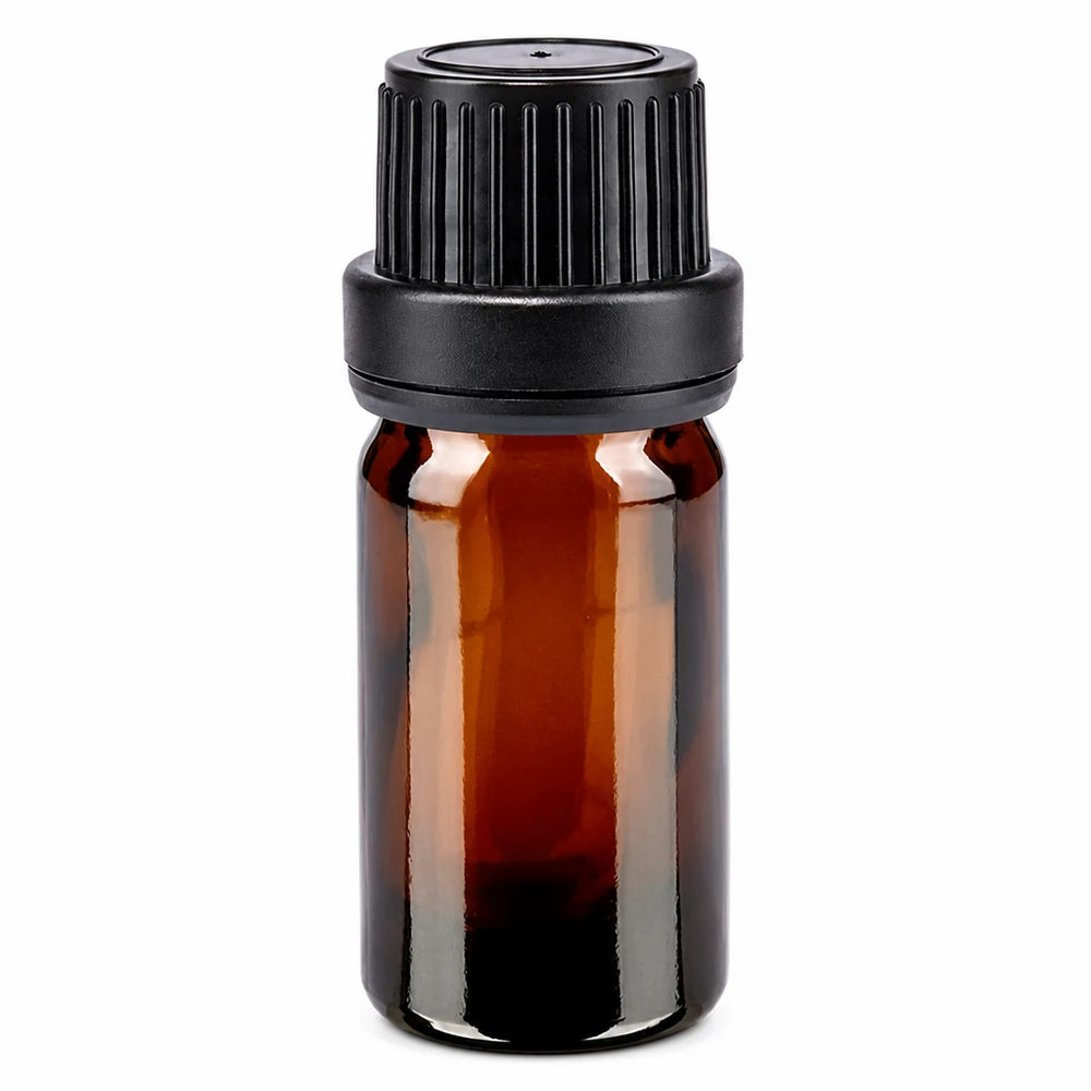 Frasco de farmacia marrón de 5 ml con tapón de seguridad negro de 11 mm, fabricado en vidrio de farmacia